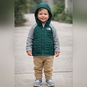 North Face Toddler Quilted Hooded Jacket DWR Water-Repellent Green Gray Zip Sz 3